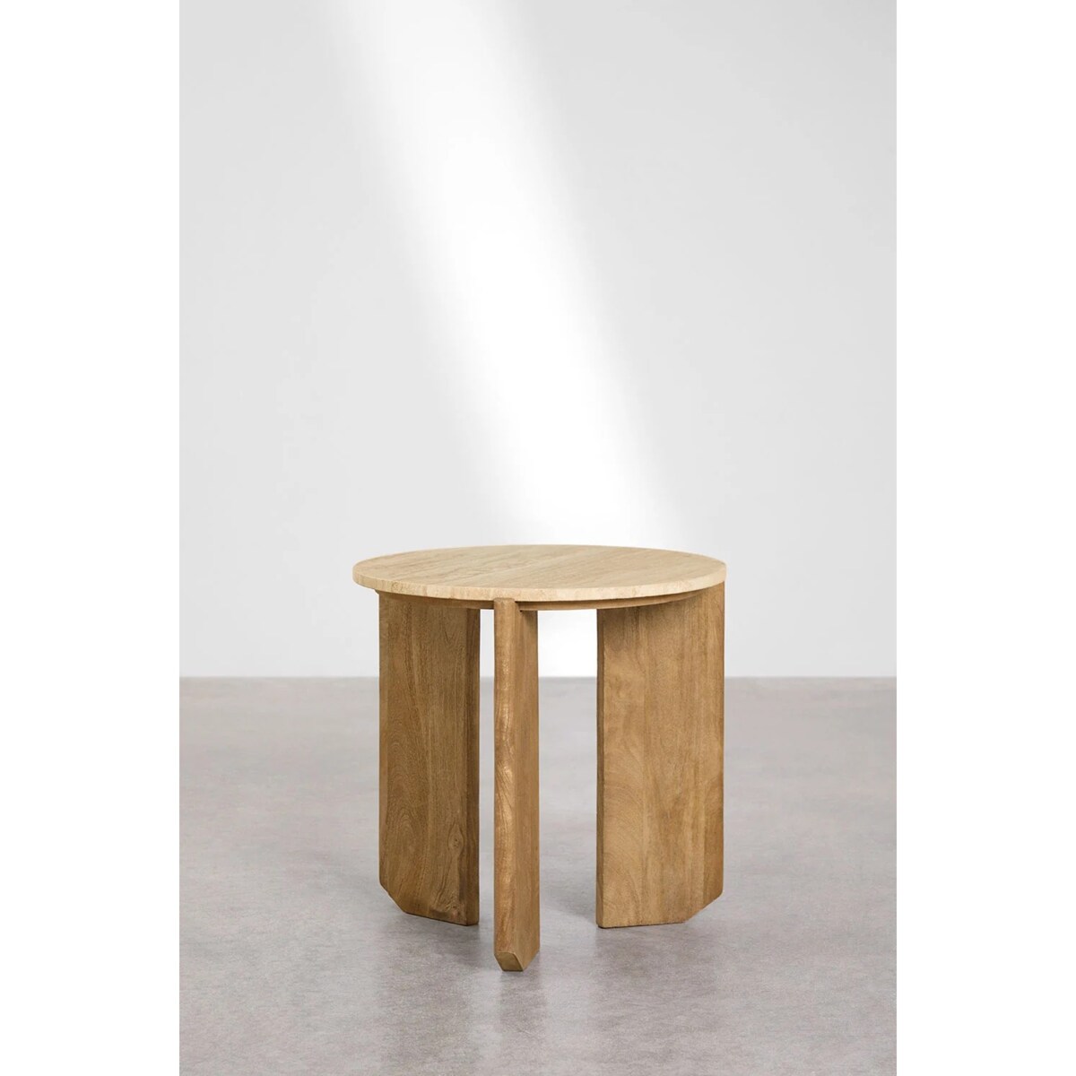 Komplet 2 stolików kawowych z trawertynu i drewna mango Lavinia