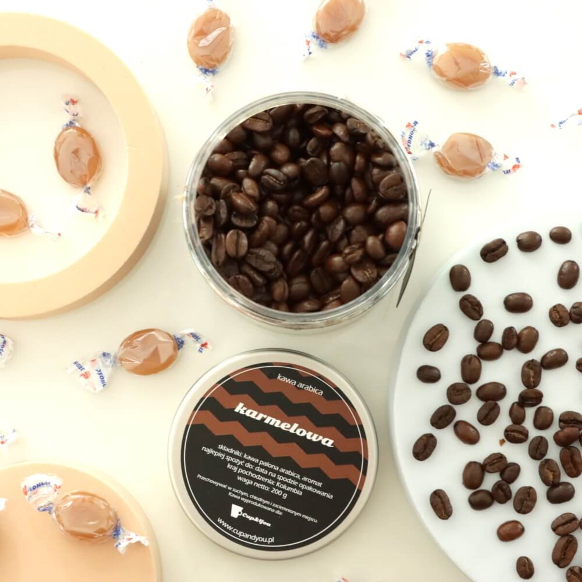 Kawa aromatyzowana o smaku KARMELOWYM ziarnista ARABICA Cup&You 200g na prezent upominek dla kobiety mężczyzny faceta mamy taty żony męża