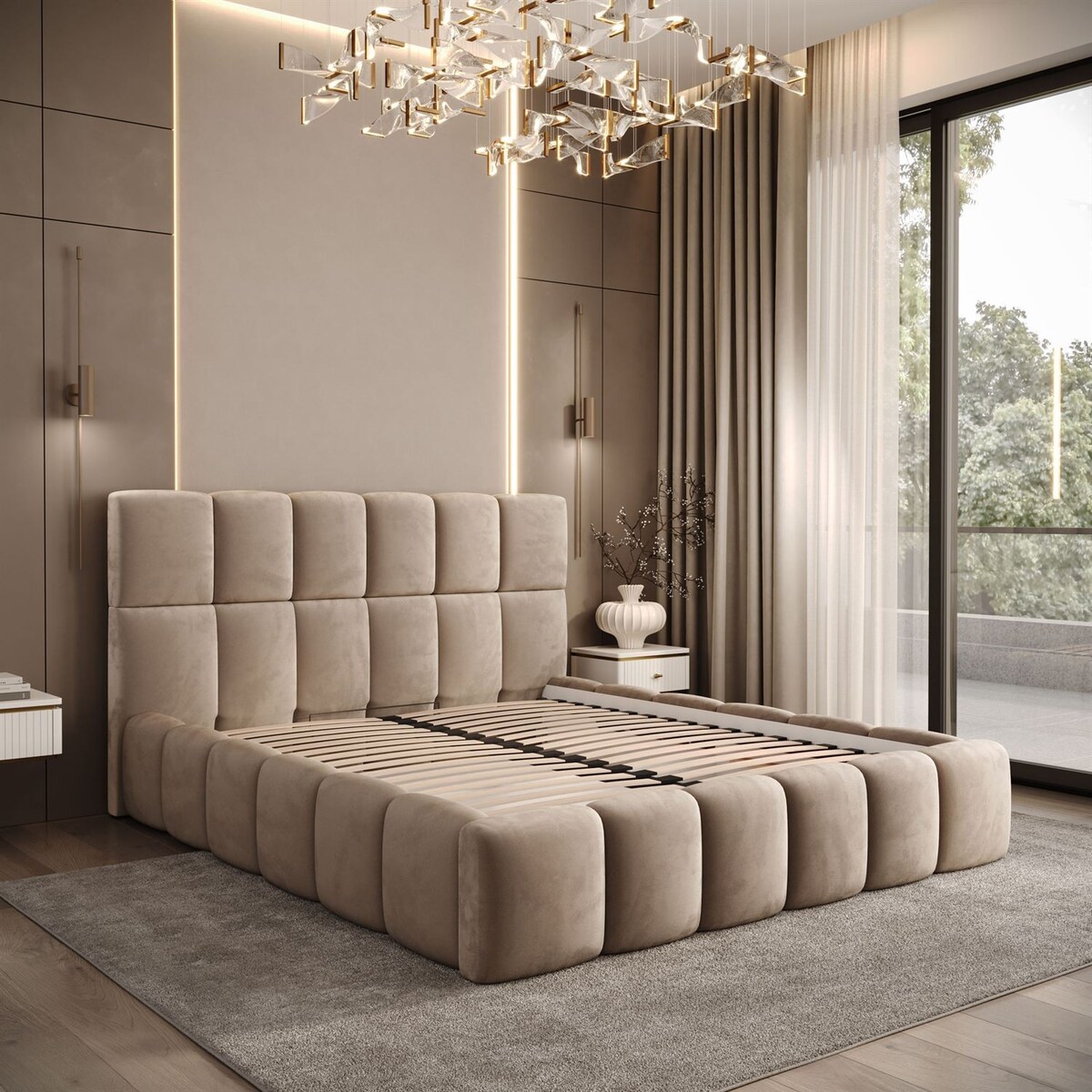 Łóżko tapicerowane VENEZIA, pojemnik na pościel, stelaż 34, 140x200, Royal Velvet 170