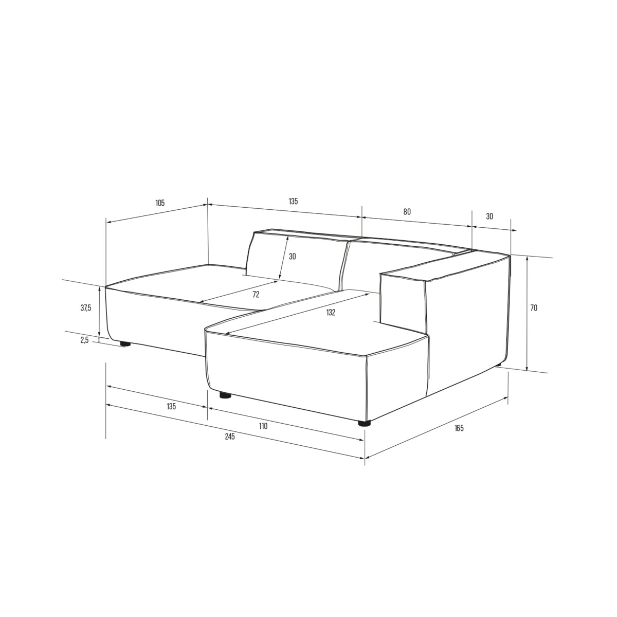 Narożnik otwarty prawy Modularis - Szary Welur