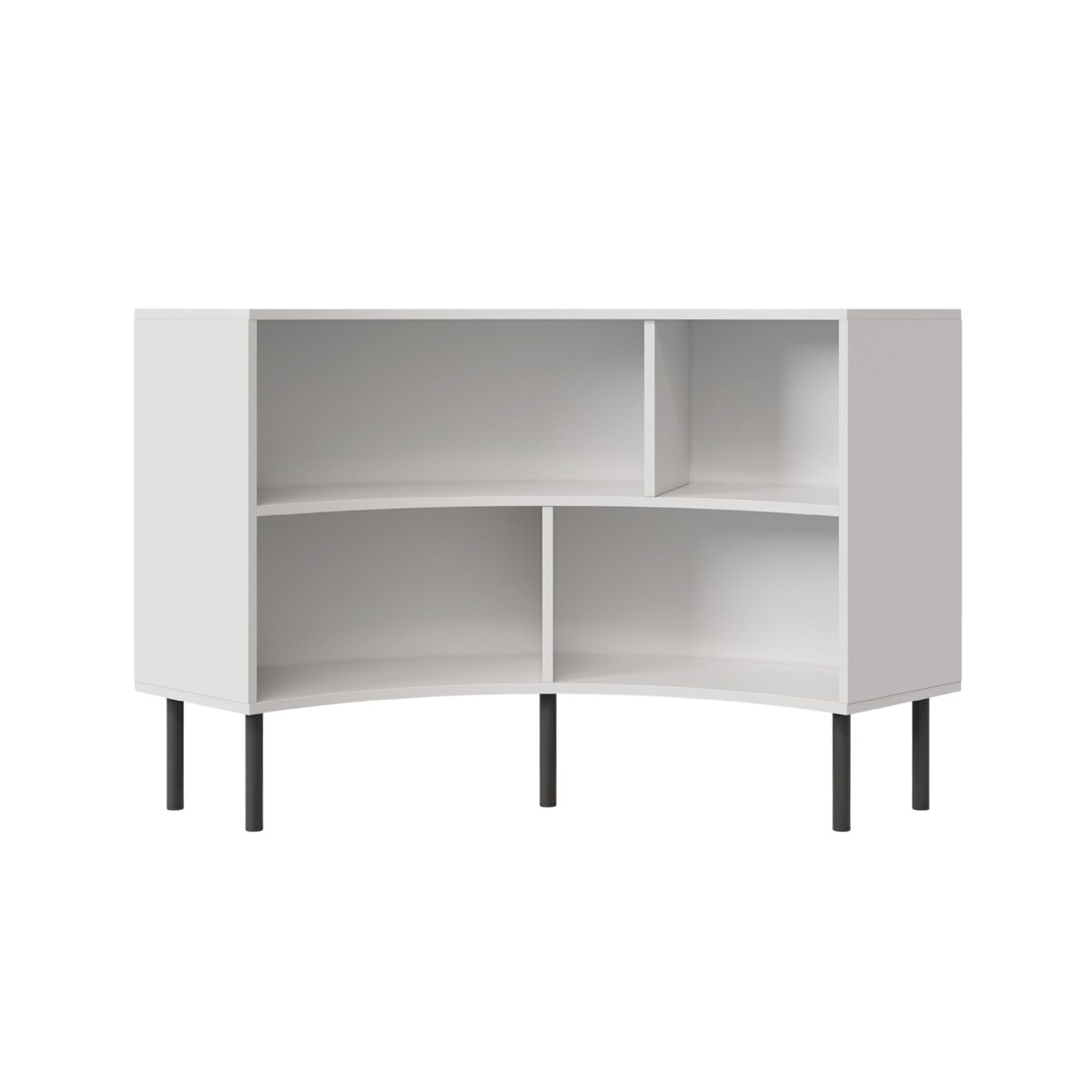 Nowoczesny narożny niski regał na książki Skandica HORN z czarnymi nogami / biały / szer. 100 cm