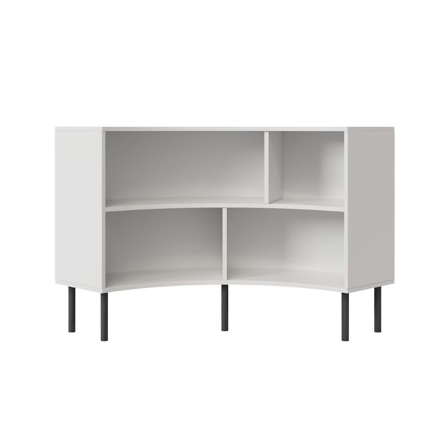 Nowoczesny narożny niski regał na książki Skandica HORN z czarnymi nogami / biały / szer. 100 cm