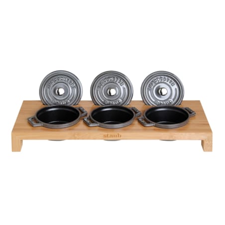 Stojak drewniany na 3 Mini Cocotte Staub - Brązowy