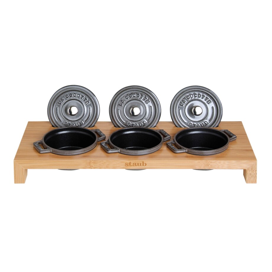 Stojak drewniany na 3 Mini Cocotte Staub - Brązowy