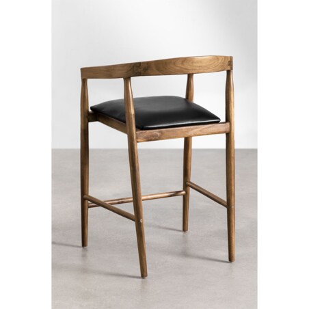 Krzesło barowe drewno tekowe z czarnym siedziskiem Visby 70 cm