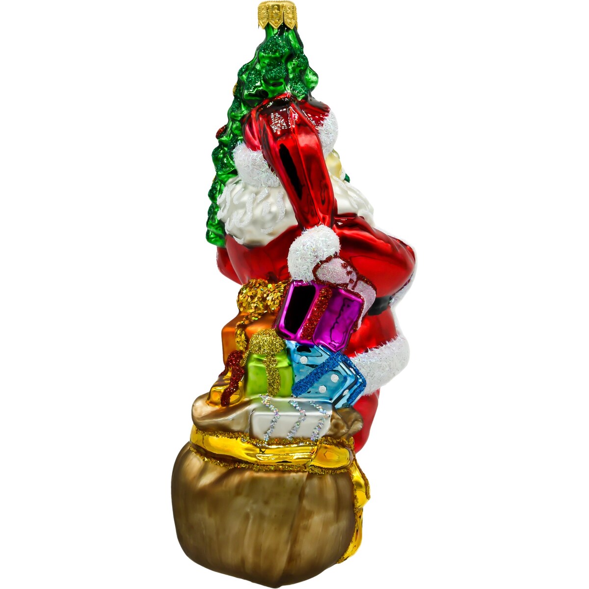 Bombka choinkowa - Święty Mikołaj z ciemnozieloną choinką