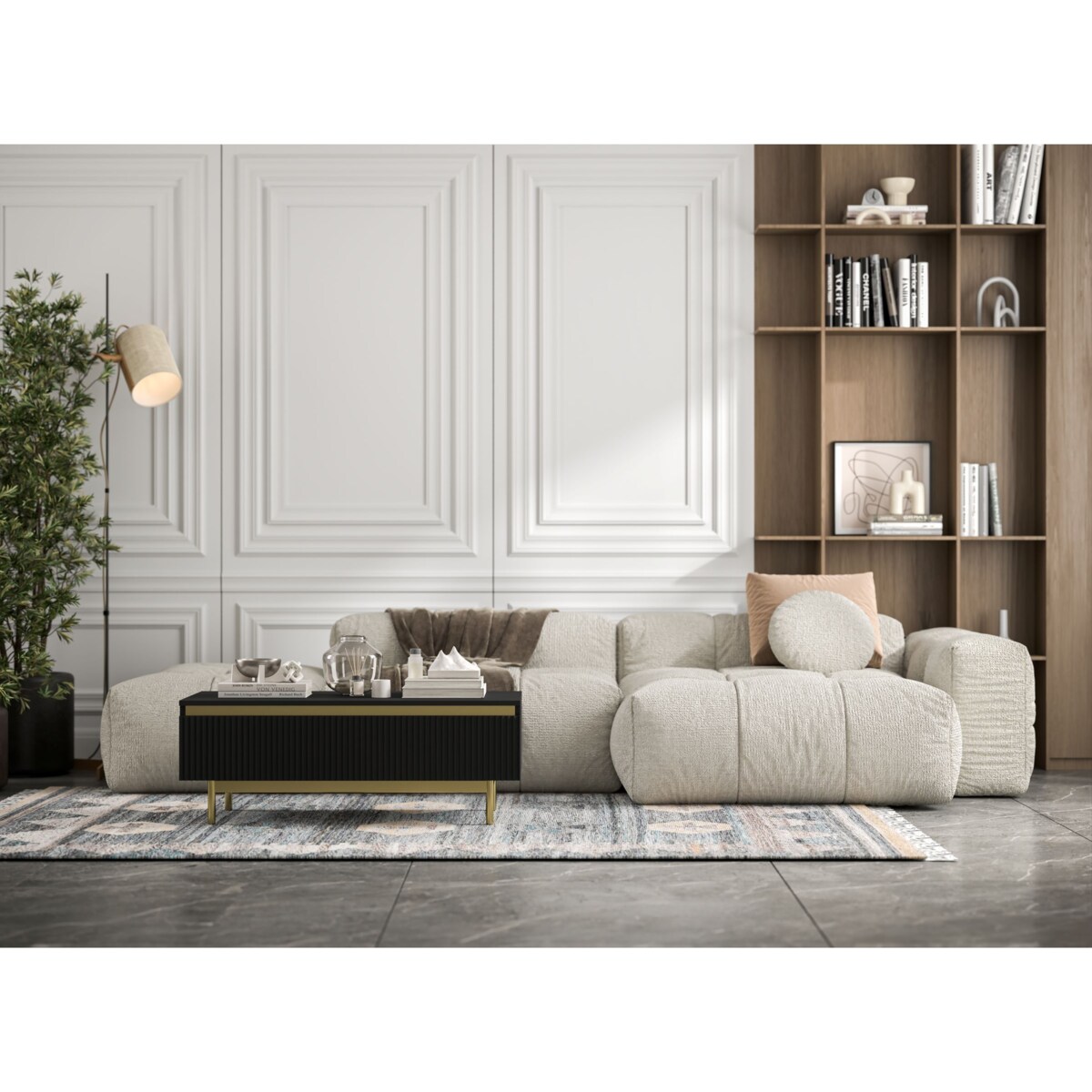 Stolik kawowy Glamour prostokątny elegancka ława Czarny Mat Stelaż w złotym kolorze 109 cm