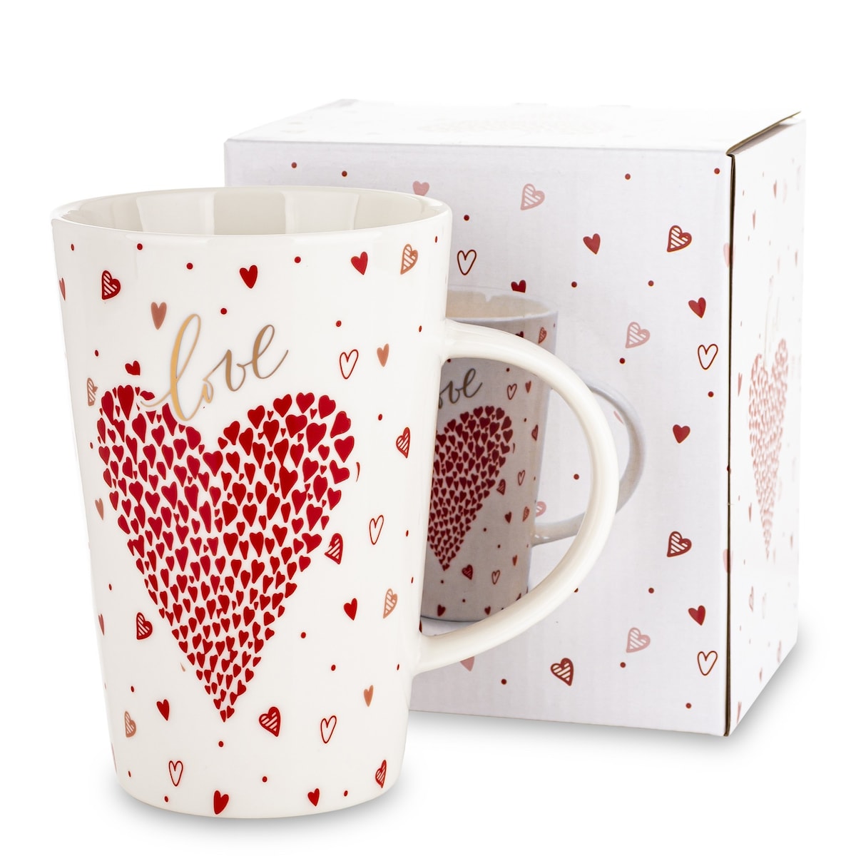 Kubek porcelanowy 440 ml z czerwonym sercem 13x13x8,5 cm  AMAR