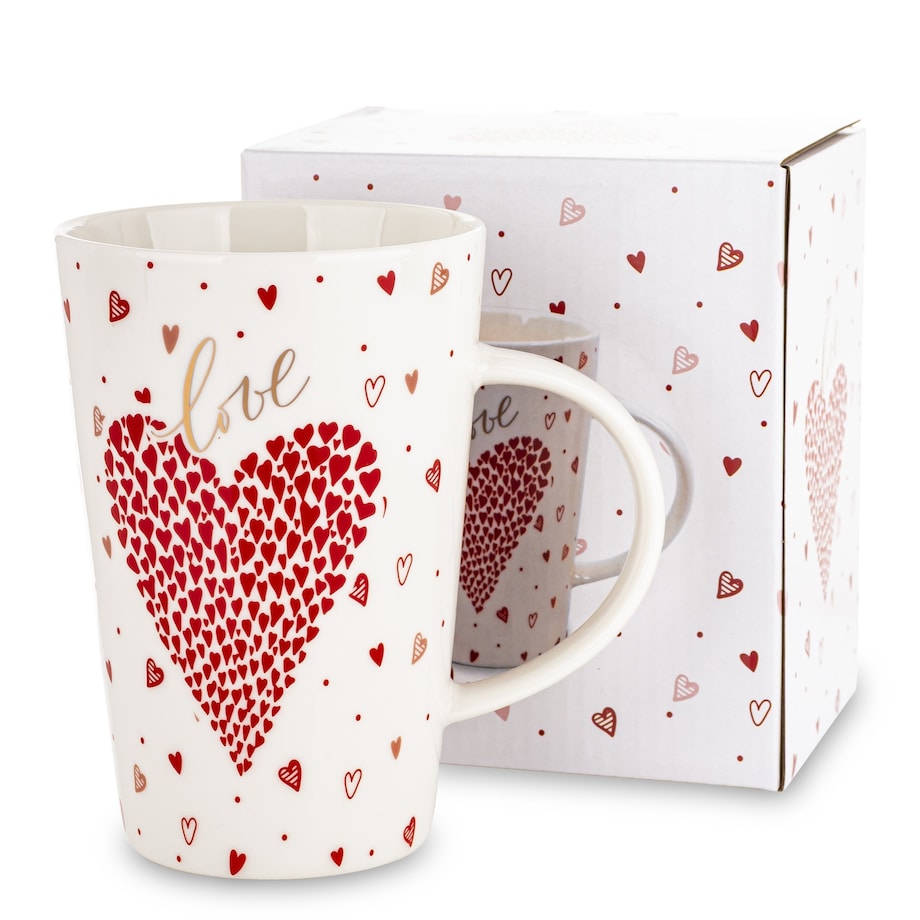 Kubek porcelanowy 440 ml z czerwonym sercem 13x13x8,5 cm AMAR
