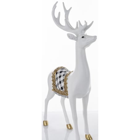 Figurka - stojący biały jeleń 44x25x9 cm BOLLERO-2 z czaprakiem w szachownicę