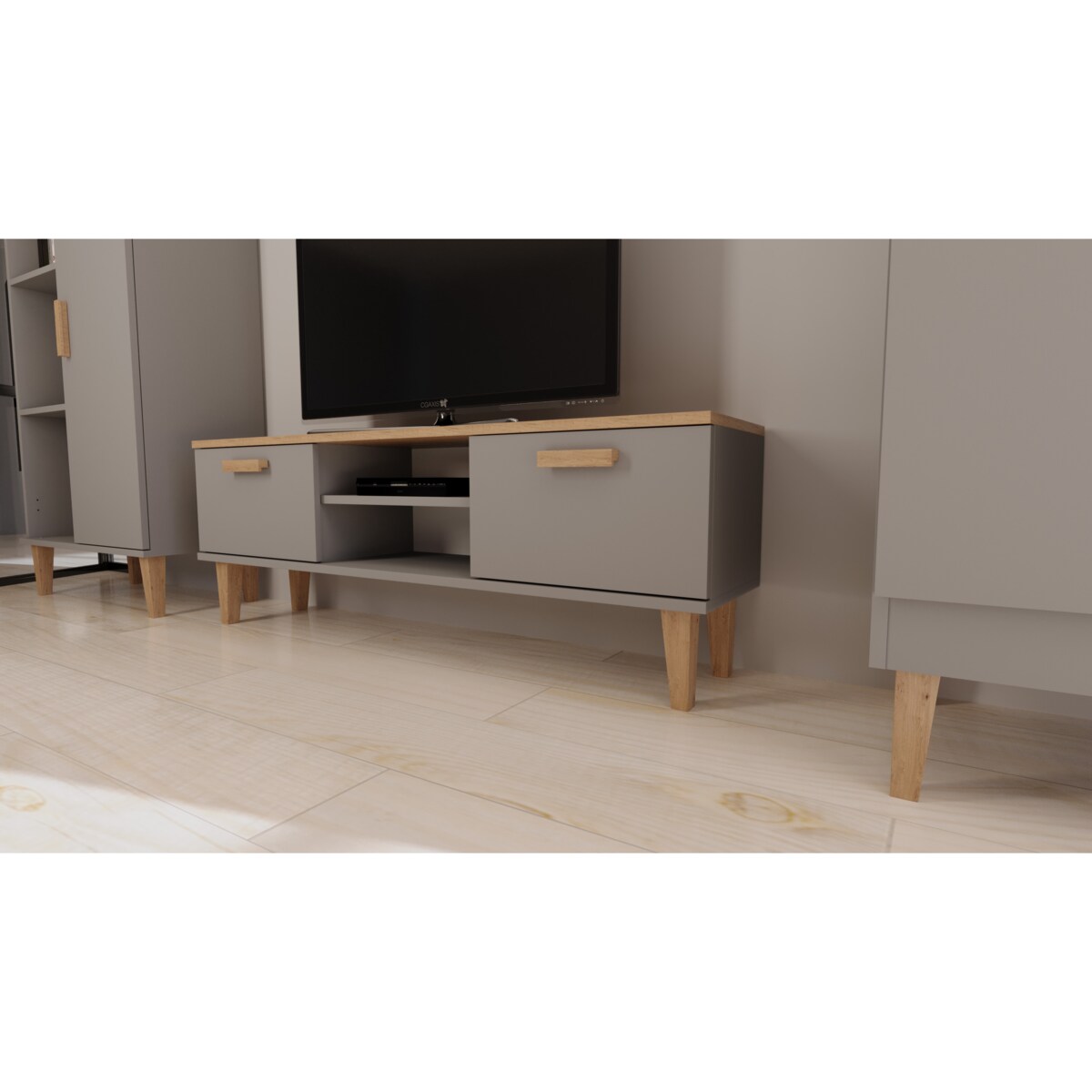 Szafka RTV Denver 120 szary chinchilla & hikora