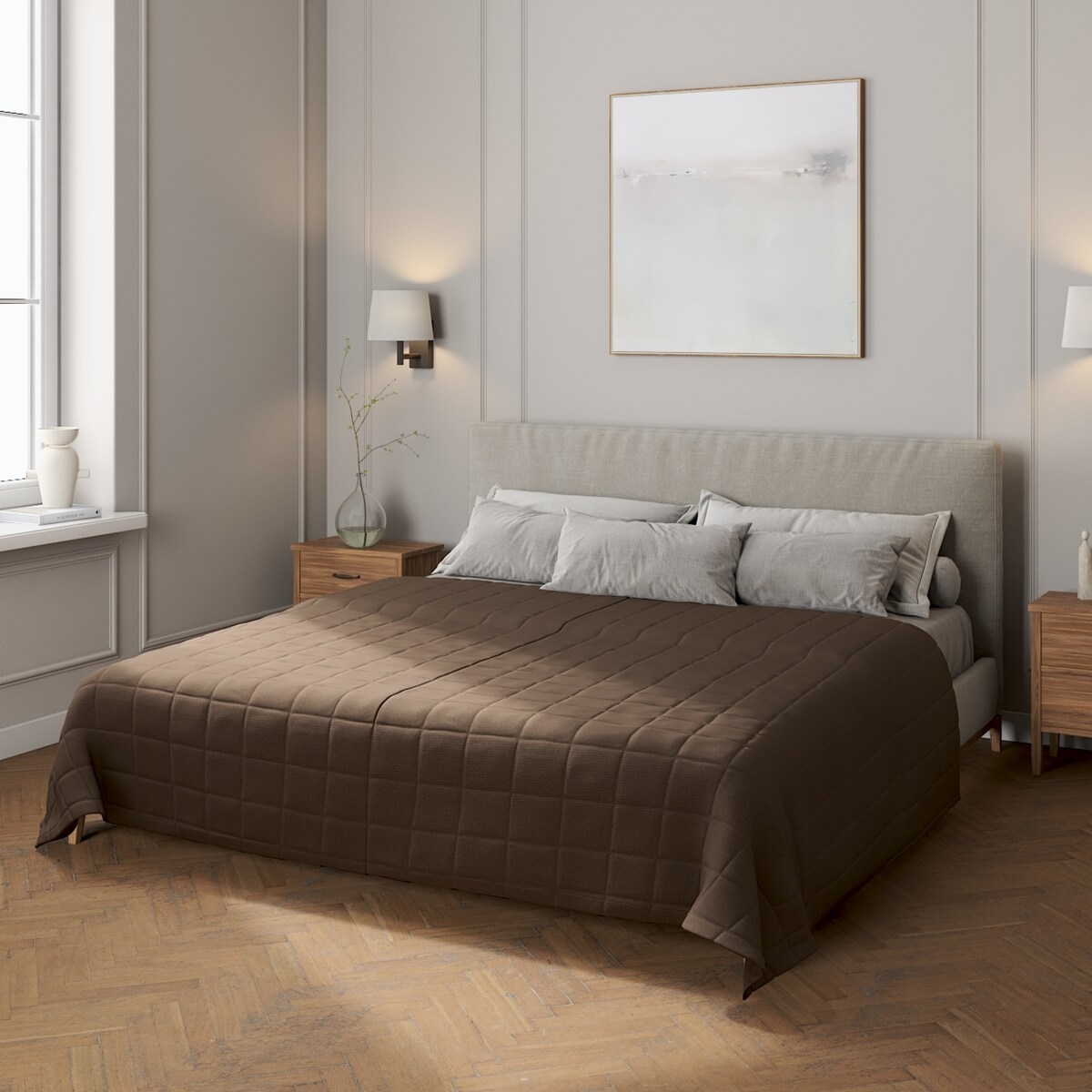 Narzuta pikowana w kratę 200x210 brązowy