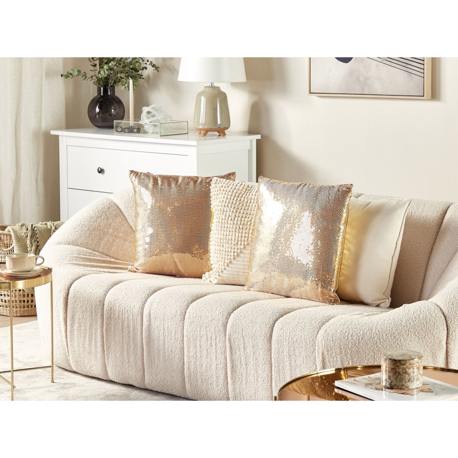 2 poduszki dekoracyjne w cekiny 45 x 45 cm złote ASTER