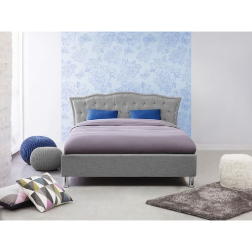 Łóżko z pojemnikiem tapicerowane 160 x 200 cm szare METZ