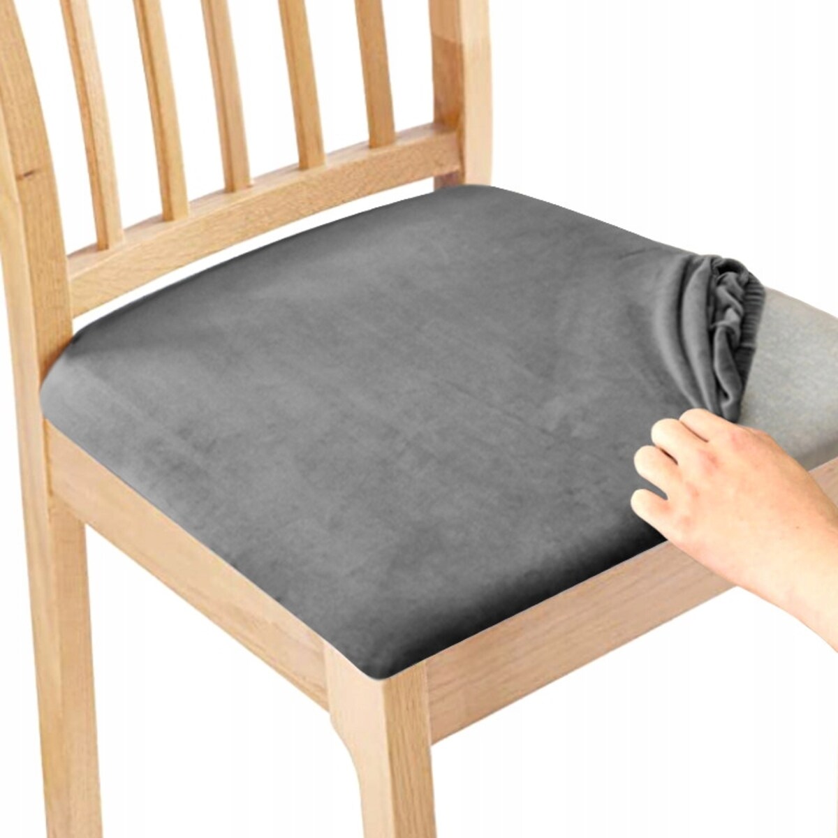 POKROWIEC NA SIEDZISKO 50x50cm SZARY WELUR ELASTYCZNY [26M]