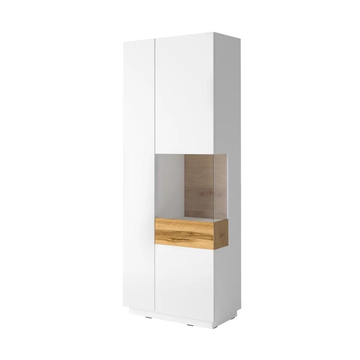 Witryna wysoka SILKE 2D 80cm biały połysk/dąb wotan prawa
