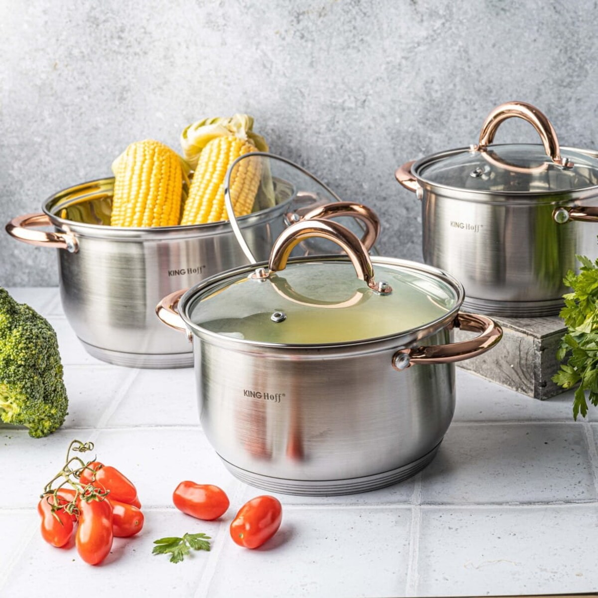 Zestaw garnków stalowych 6 elementów garnki na indukcję komplet Rosegold KINGHOFF