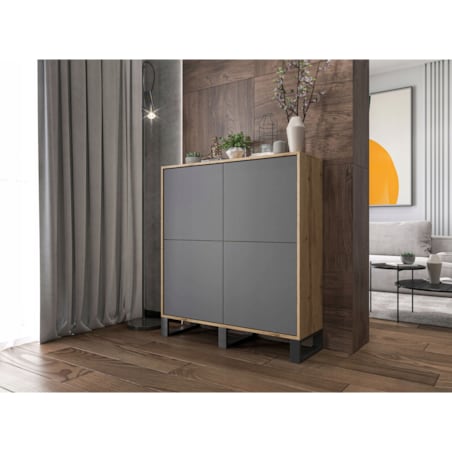 Komoda Industrialna Komoda Loft Grafit MAT Dąb Wotan 113 cm