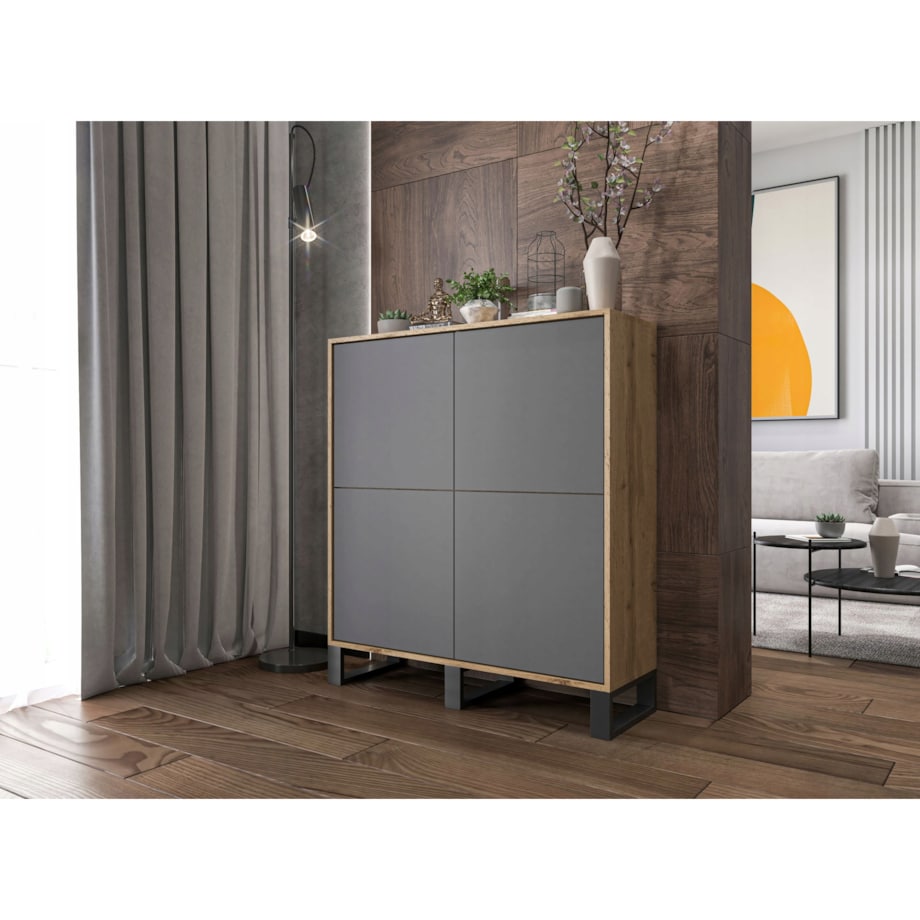 Komoda Industrialna Komoda Loft Grafit MAT Dąb Wotan 113 cm
