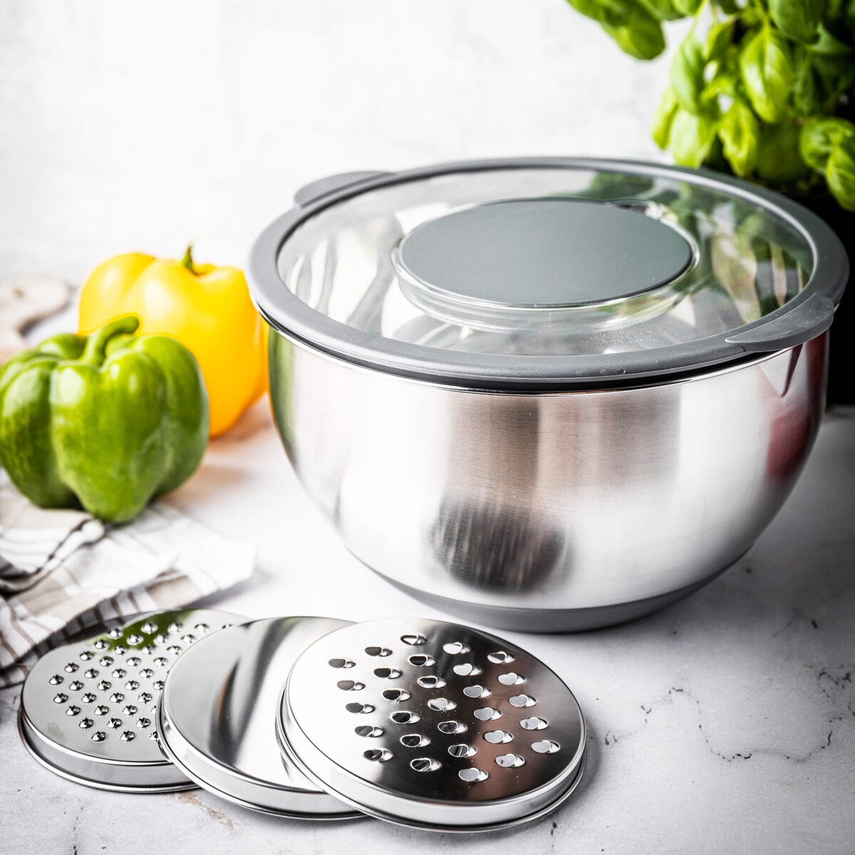 Miska kuchenna wielofunkcyjna z funkcją tarki do warzyw 24cm 5L 5 ele KINGHOFF