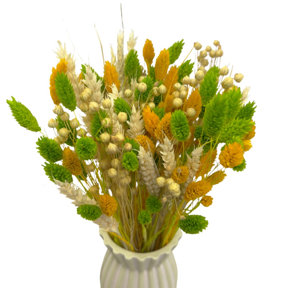 Bukiet suszonych kwiatów Yellow&Green - pszenica, len , phalaris