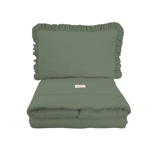 Pościel muślinowa z wypełnieniem falbanka Forest Green - M