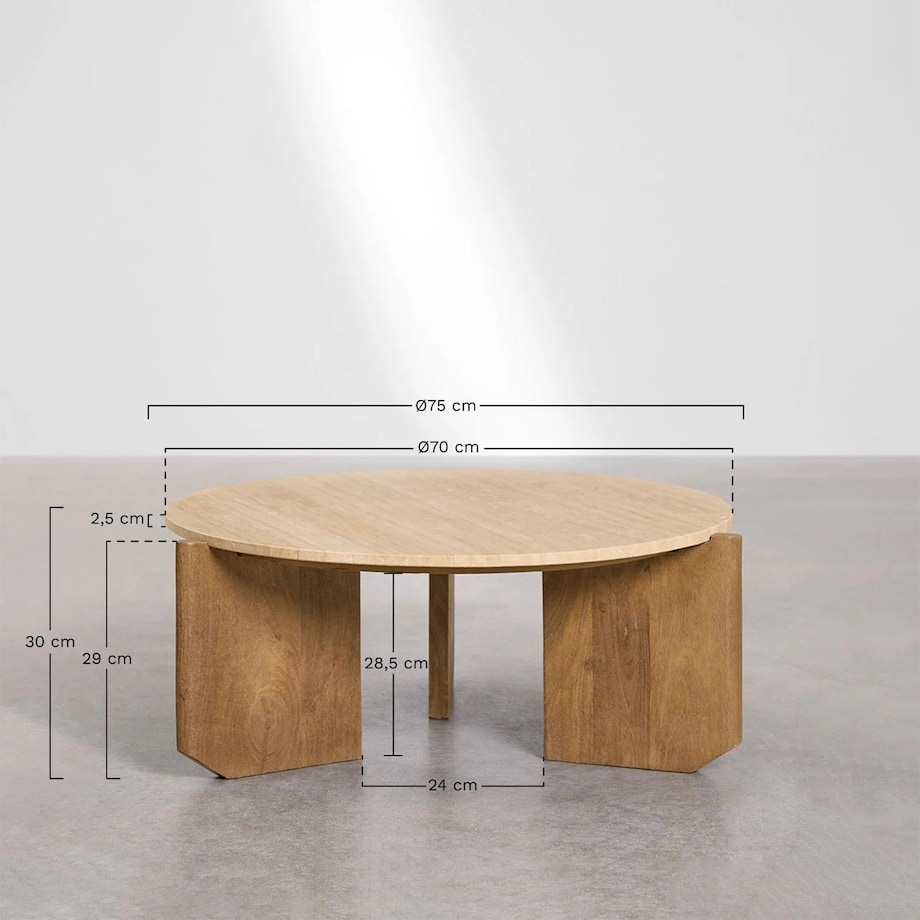 Komplet 2 stolików kawowych z trawertynu i drewna mango Lavinia