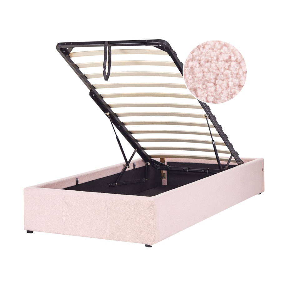 Łóżko z pojemnikiem boucle 90 x 200 cm różowe DINAN