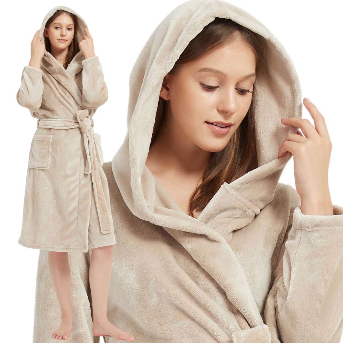 Szlafrok z Kapturem PAULO Beżowy 2XL/3XL