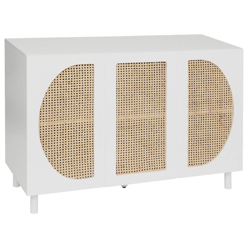 Komoda biała duża trzydrzwiowa CABRAS, drzwi z plecionki wiedeńskiej, 120 x 47,5 x 85 cm