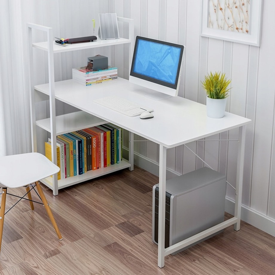 Biurko komputerowe stolik loft białe stół młodzieżowe z regałem półkami 120