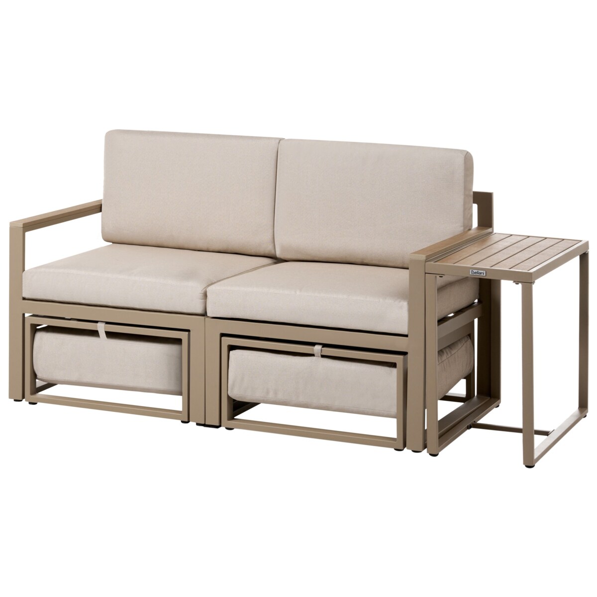 Zestaw ogrodowy ze stolikiem i otomaną dla 2 osób NOCI Modułowy Metal Beżowy