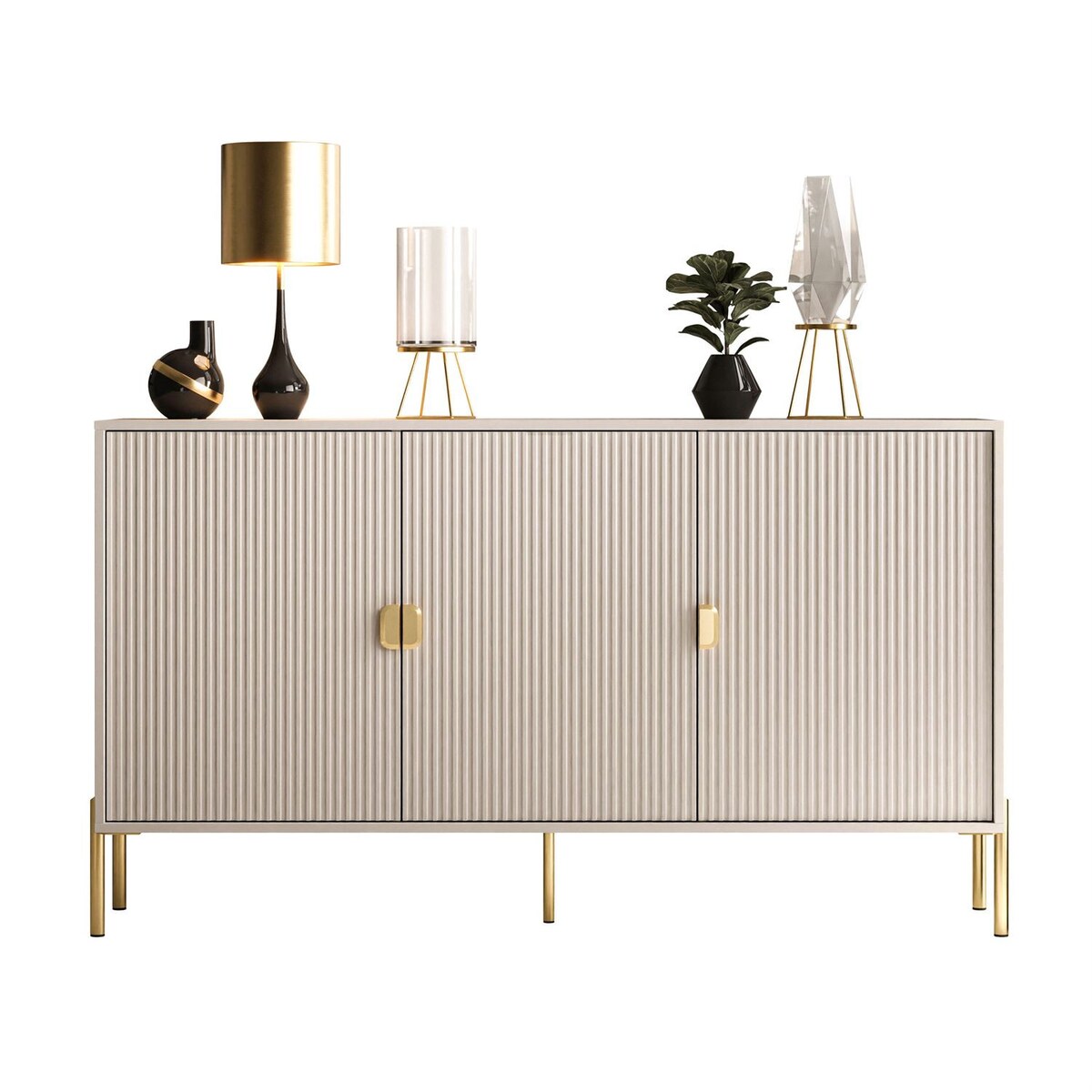 Komoda trzydrzwiowa DALIA 3D, kaszmir, nóżki złote