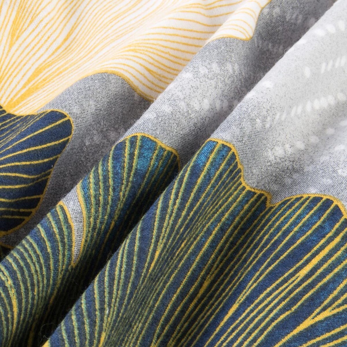 Pościel flanelowa 180x200 Solenne Light szara, liście miłorzębu, Flanelove