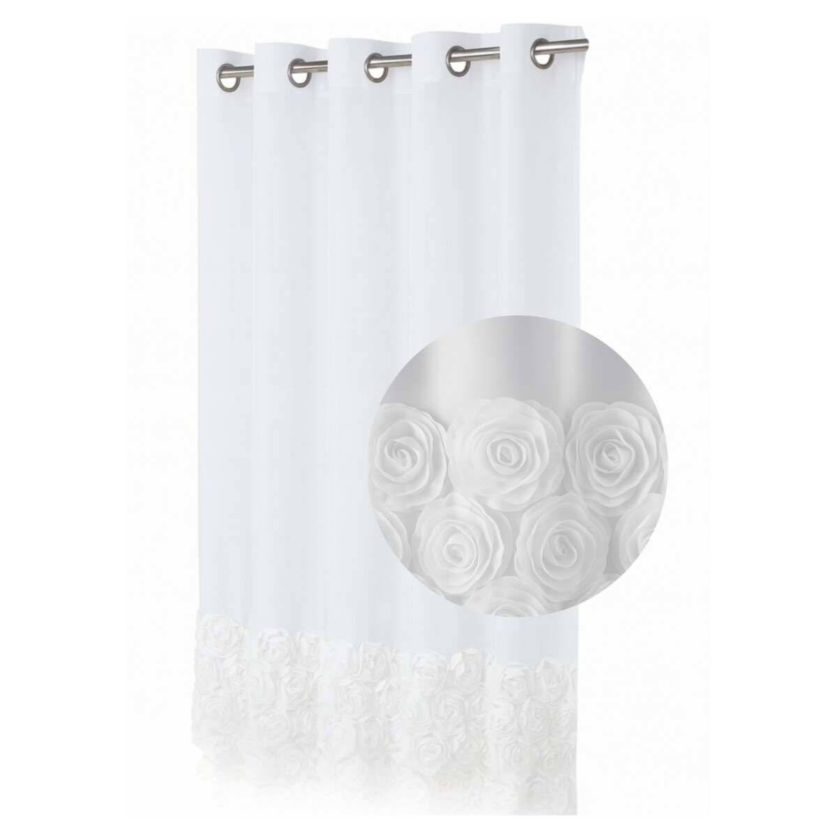 firana z szyfonu "roses" wyszywane róże | przelotka 600x150 cm biała | zdobiona aplikacją 3D w róże