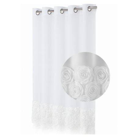 firana z szyfonu "roses" wyszywane róże | przelotka 600x150 cm biała | zdobiona aplikacją 3D w róże
