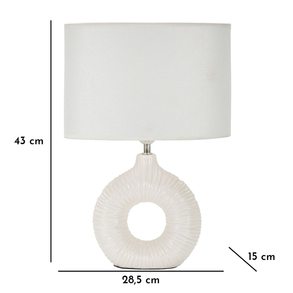 Lampa stołowa Seta, kolor biały, ceramika, żelazo i tkanina, 28,5 x 15 x 43 cm, 1 x E14, do salonu i sypialni, Mauro Ferretti