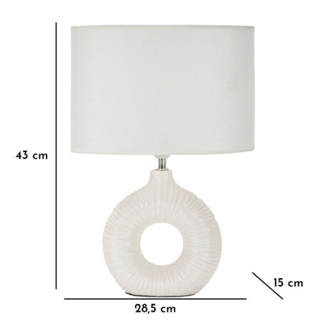 Lampa stołowa Seta, kolor biały, ceramika, żelazo i tkanina, 28,5 x 15 x 43 cm, 1 x E14, do salonu i sypialni, Mauro Ferretti