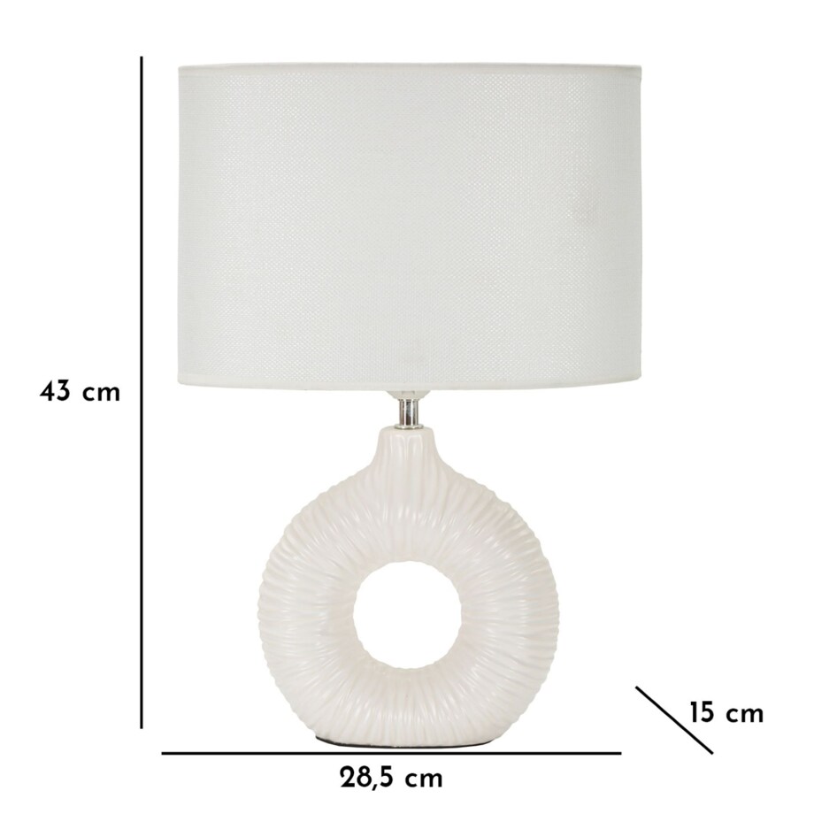 Lampa stołowa Seta, kolor biały, ceramika, żelazo i tkanina, 28,5 x 15 x 43 cm, 1 x E14, do salonu i sypialni, Mauro Ferretti