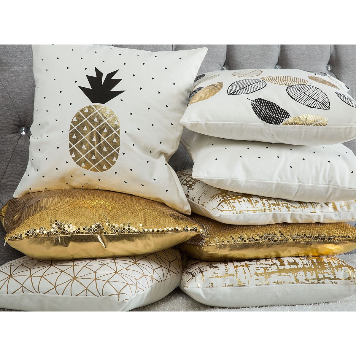 2 poduszki dekoracyjne w cekiny 45 x 45 cm złote ASTER