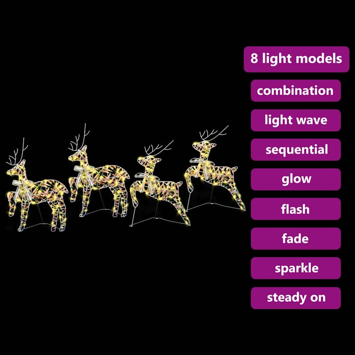 vidaXL LED Renifery z 80 diodami LED 4 pcs Wielokolorowy PET