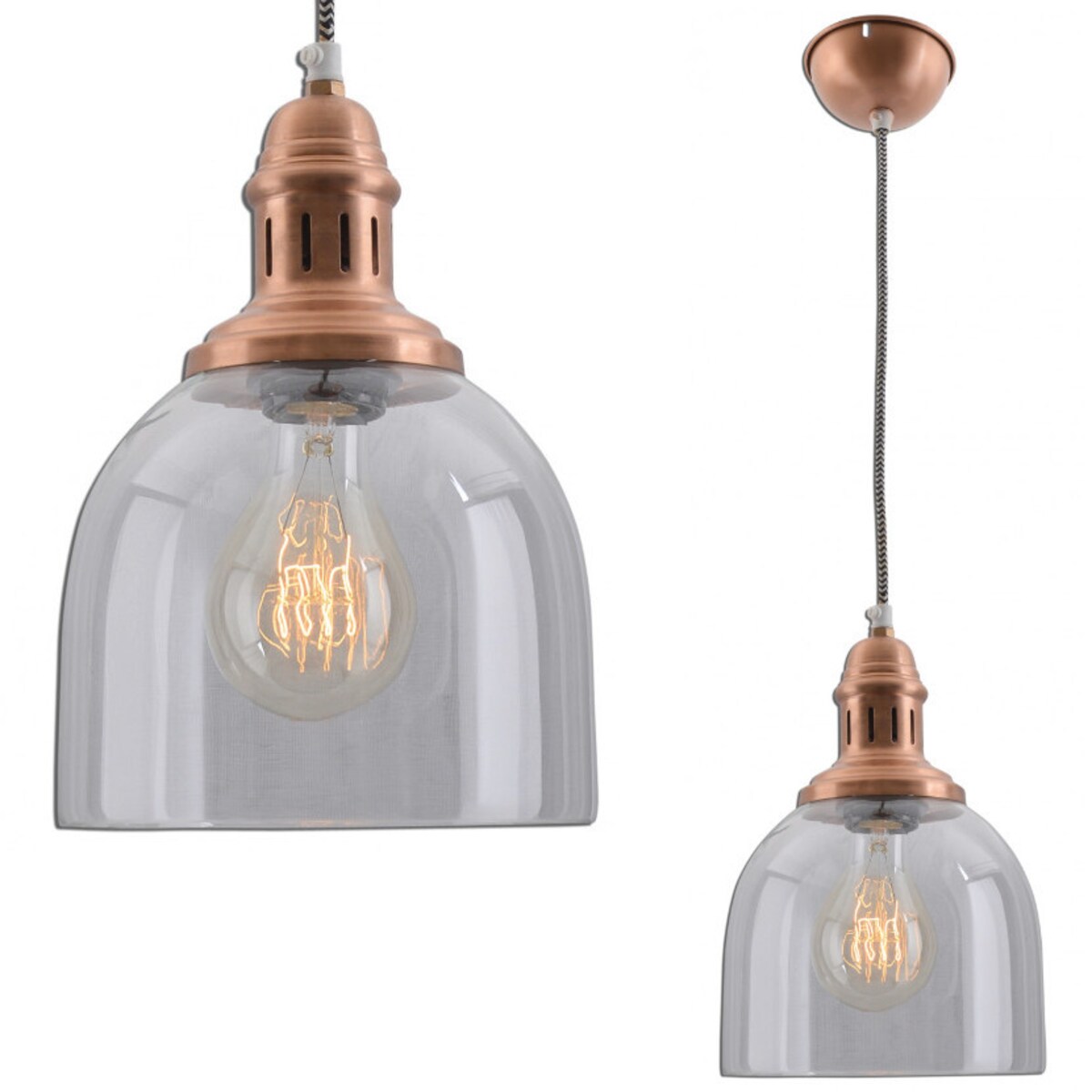 Industrialna LAMPA wisząca 6074147 Nave szklana OPRAWA 1-punktowy zwis miedź przezroczysty