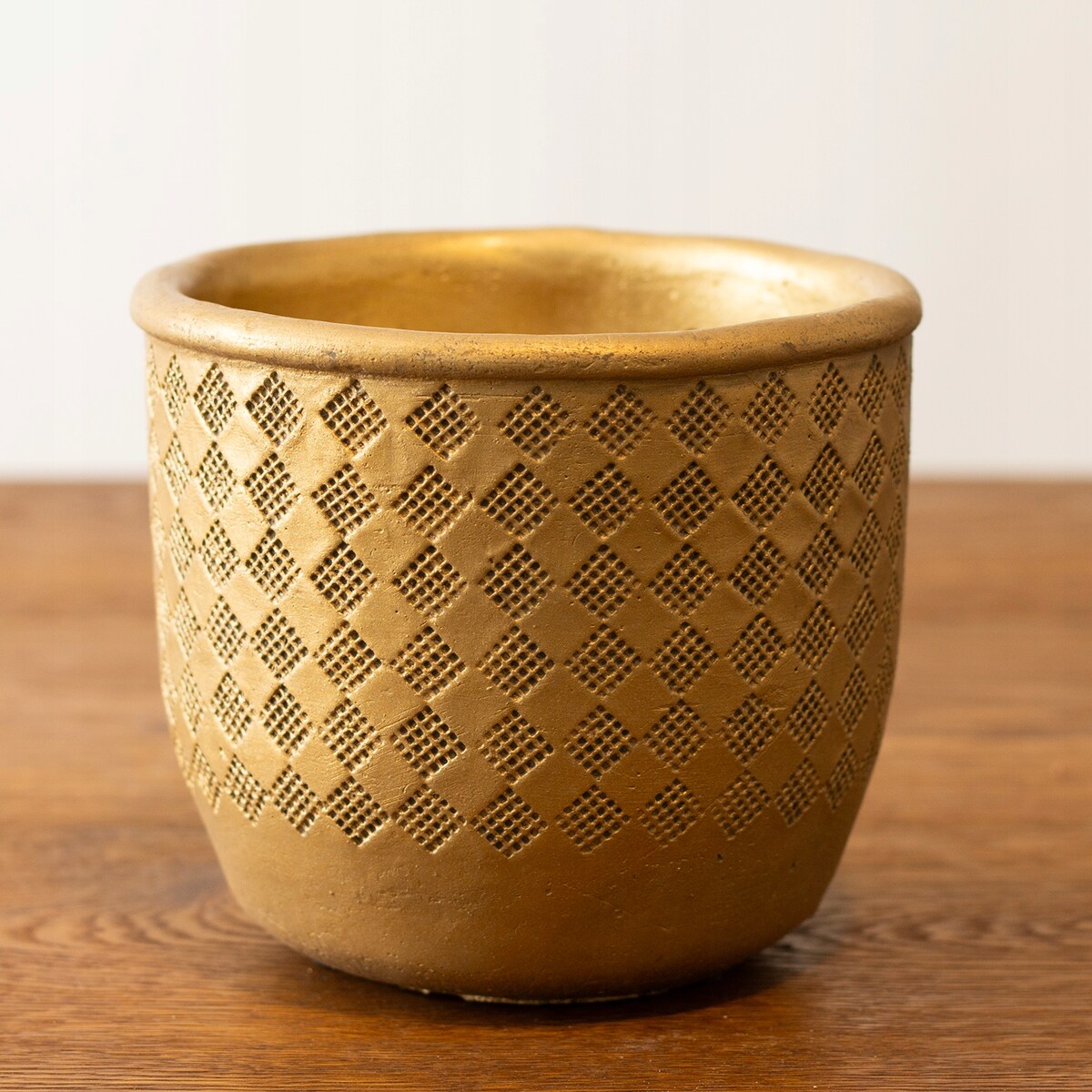DONICZKA BETONOWA osłonka donica ZŁOTA retro okrągła na bonsai aloesy
