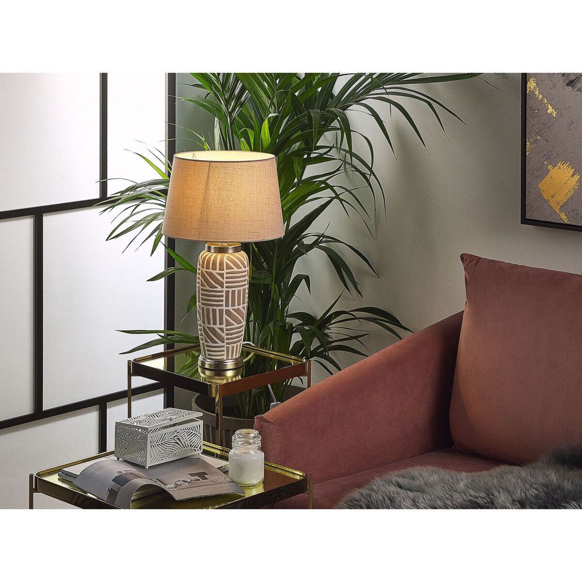 Lampa stołowa ceramiczna beżowa TRAISEN