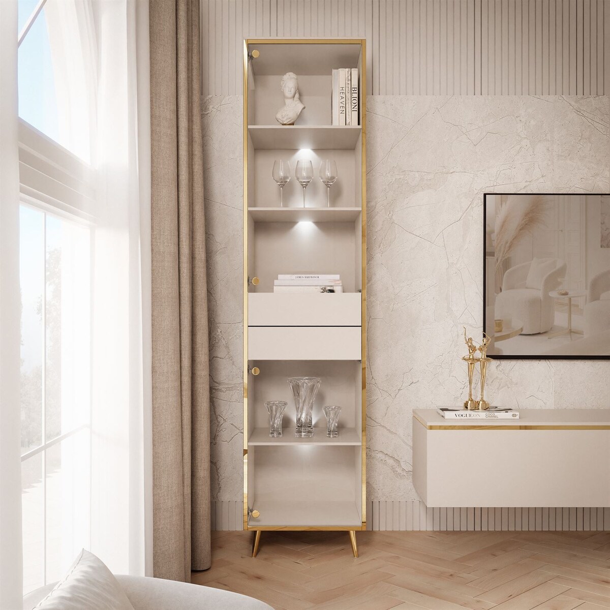 Witryna AURORA kaszmir z oświetleniem LED nogi skośne