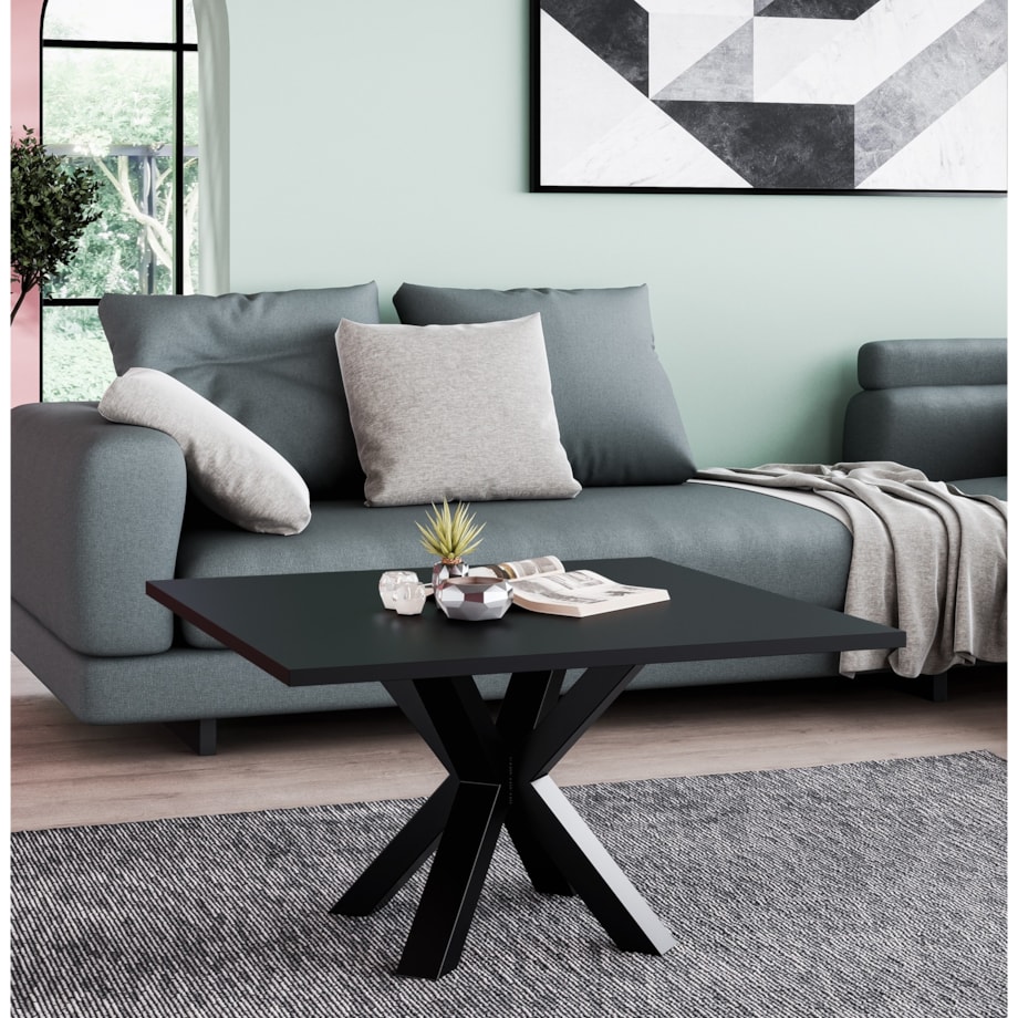 Stolik kawowy NEO kwadratowy 60x60 z metalową podstawą- czarny