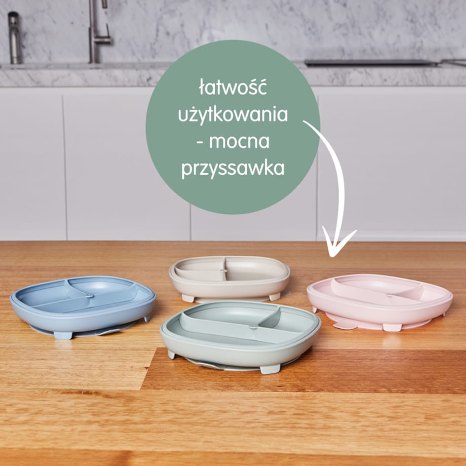 Talerzyk z przyssawką dla dzieci BLW – trójdzielny zaokrąglony 2w1 różowy b.box