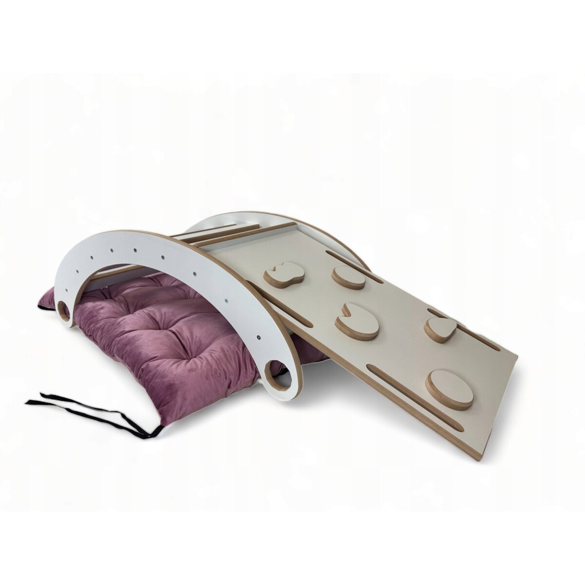 Bujak Mały DREWNIANY + Zjeżdżalnia + Ścianka + Poduszka welurowa Różowa CE