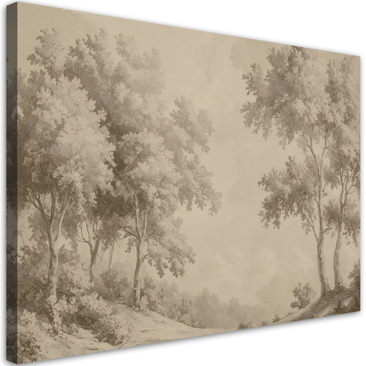 Obraz na płótnie w stylu retro do salonu sypialni  Las we mgle drzewa natura brązowy 100x70