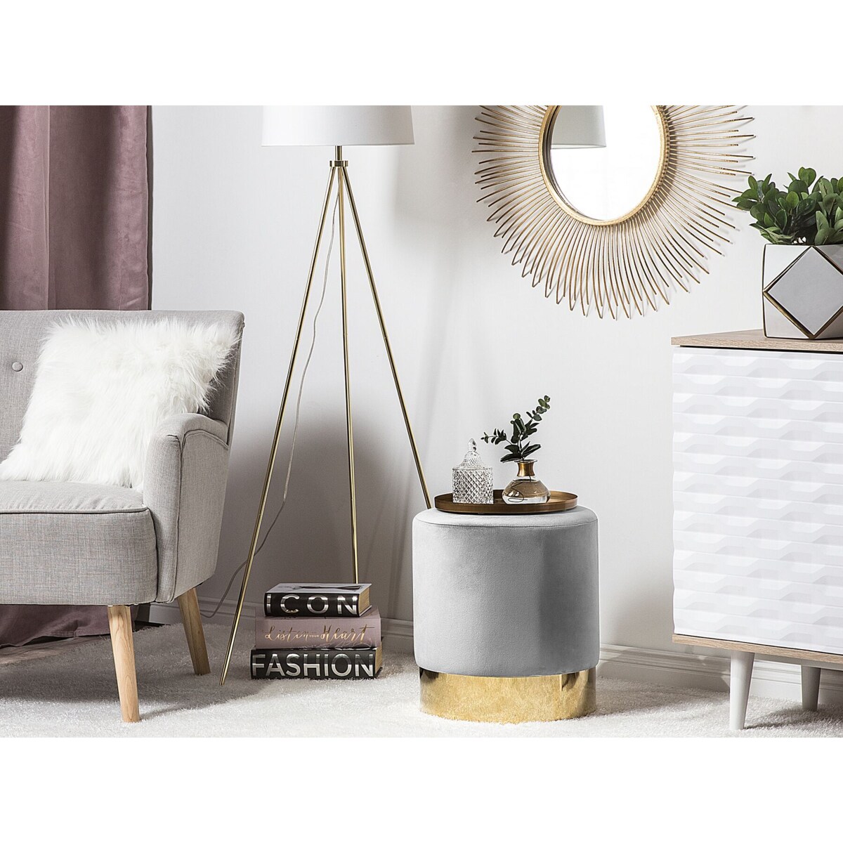 Puf welurowy ⌀ 39 cm szary SOPHIA